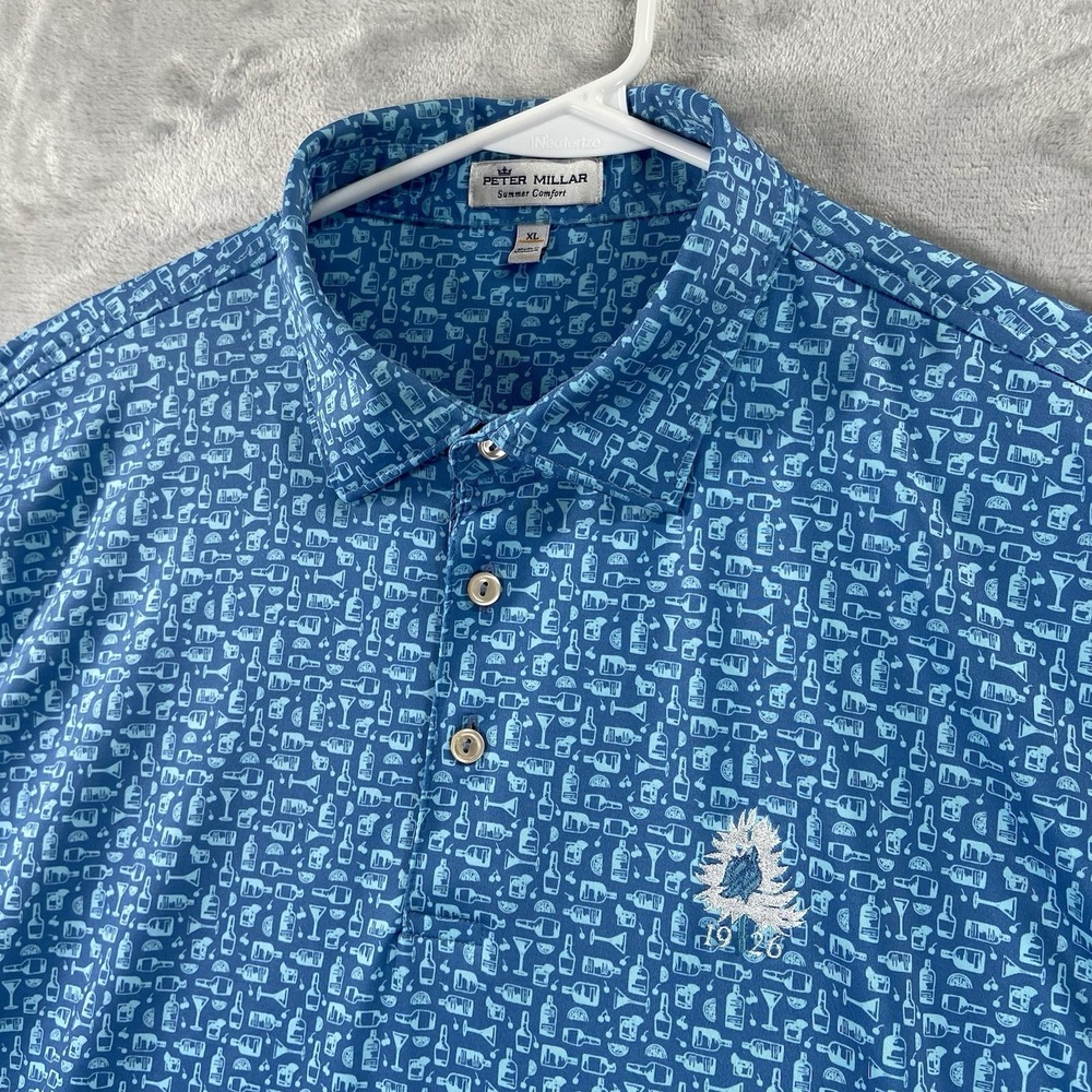 Peter Millar Shirt men's XL Polo Summer Comfort Drinks Cocktail Alcohol AOP Golf